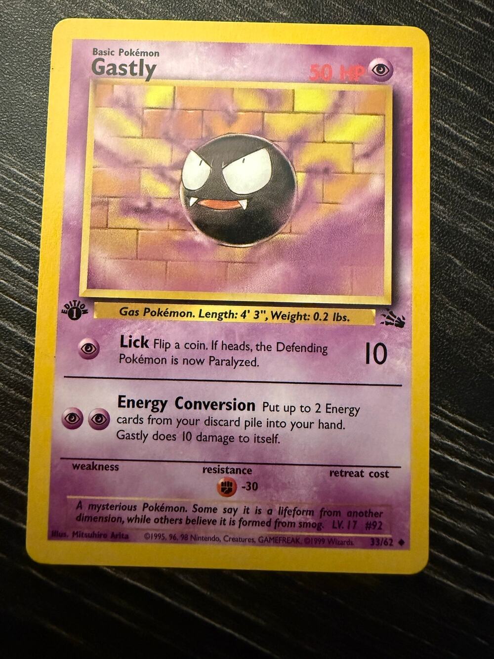 Pokémon Ungraded 1st Edition Gastly 33/62 1999 Fossil Set WOTC
